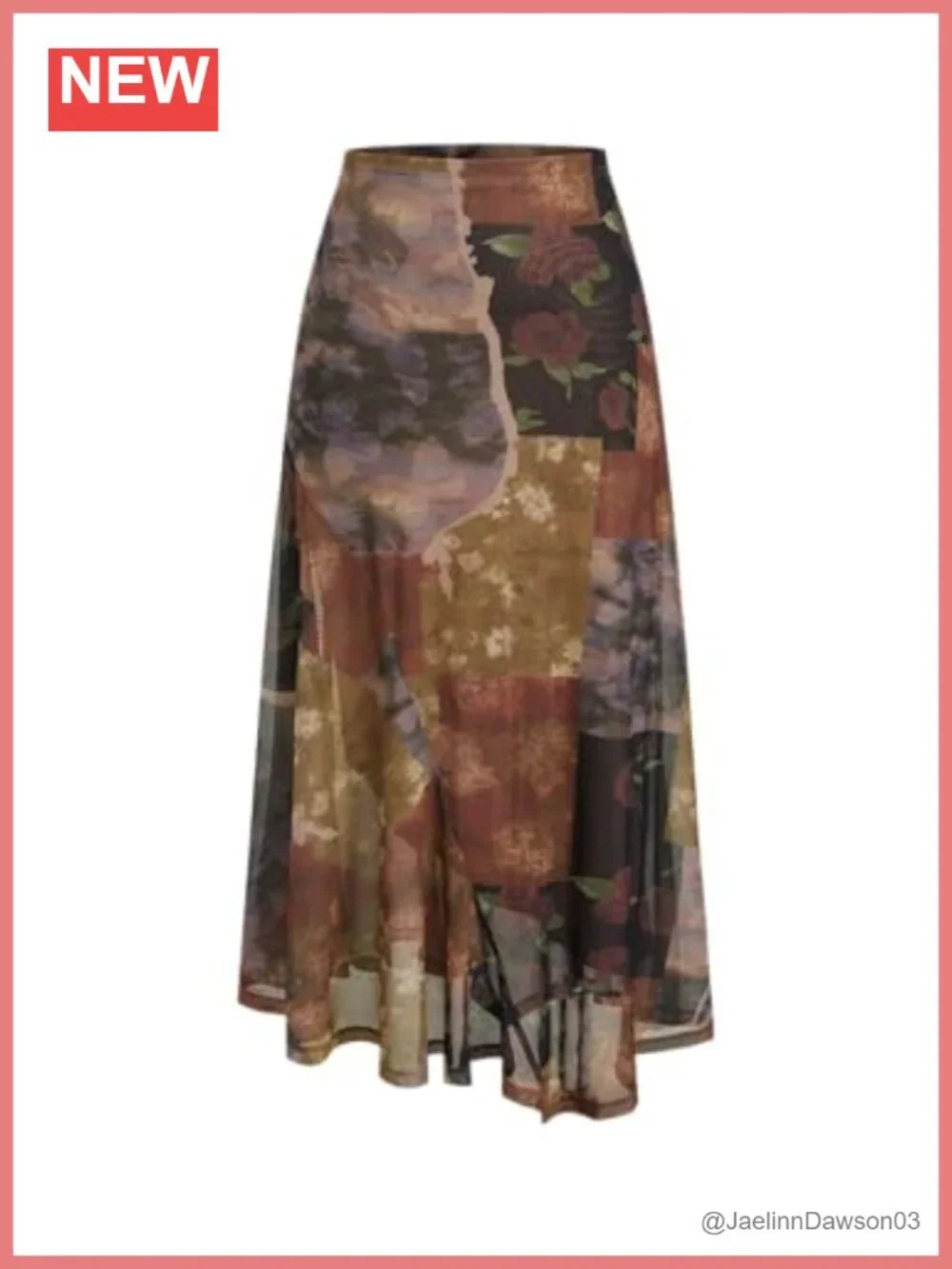 Women's Floral Mesh Maxi Skirt Asymmetrical High Stretch Lined